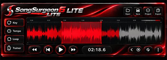 Song Surgeon Lite audio editor with key, tempo and loop controls